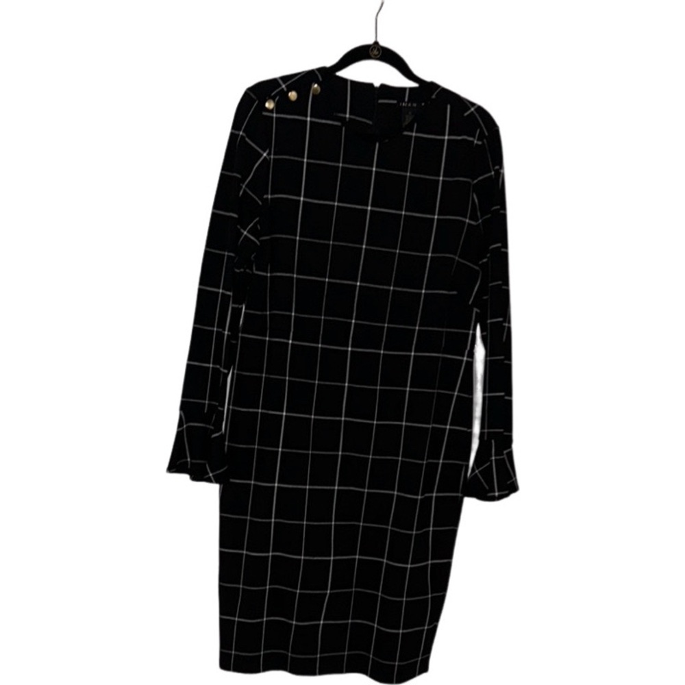 IMAN Global Chic Touch of Gold Power Ponte Bell-Sleeve Dress Windowpane Size XL - Picture 2 of 10